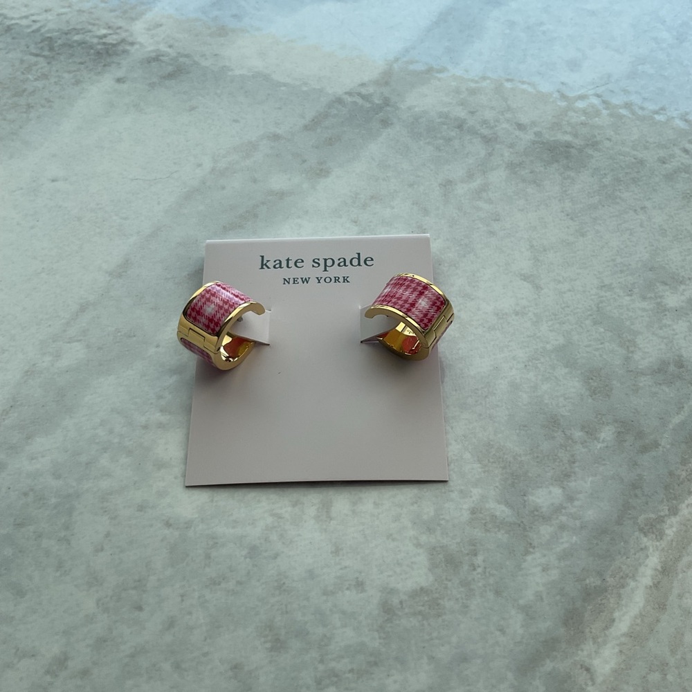 Kate Spade Pink and Gold Plaid Earrings